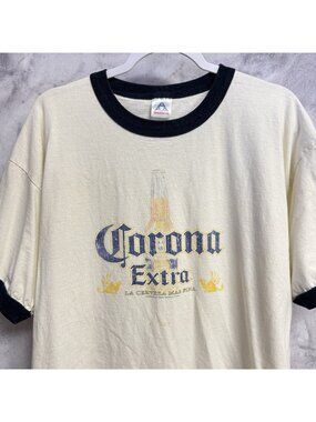 Vintage Y2K Corona Extra T Shirt Mens XL White Ringer
